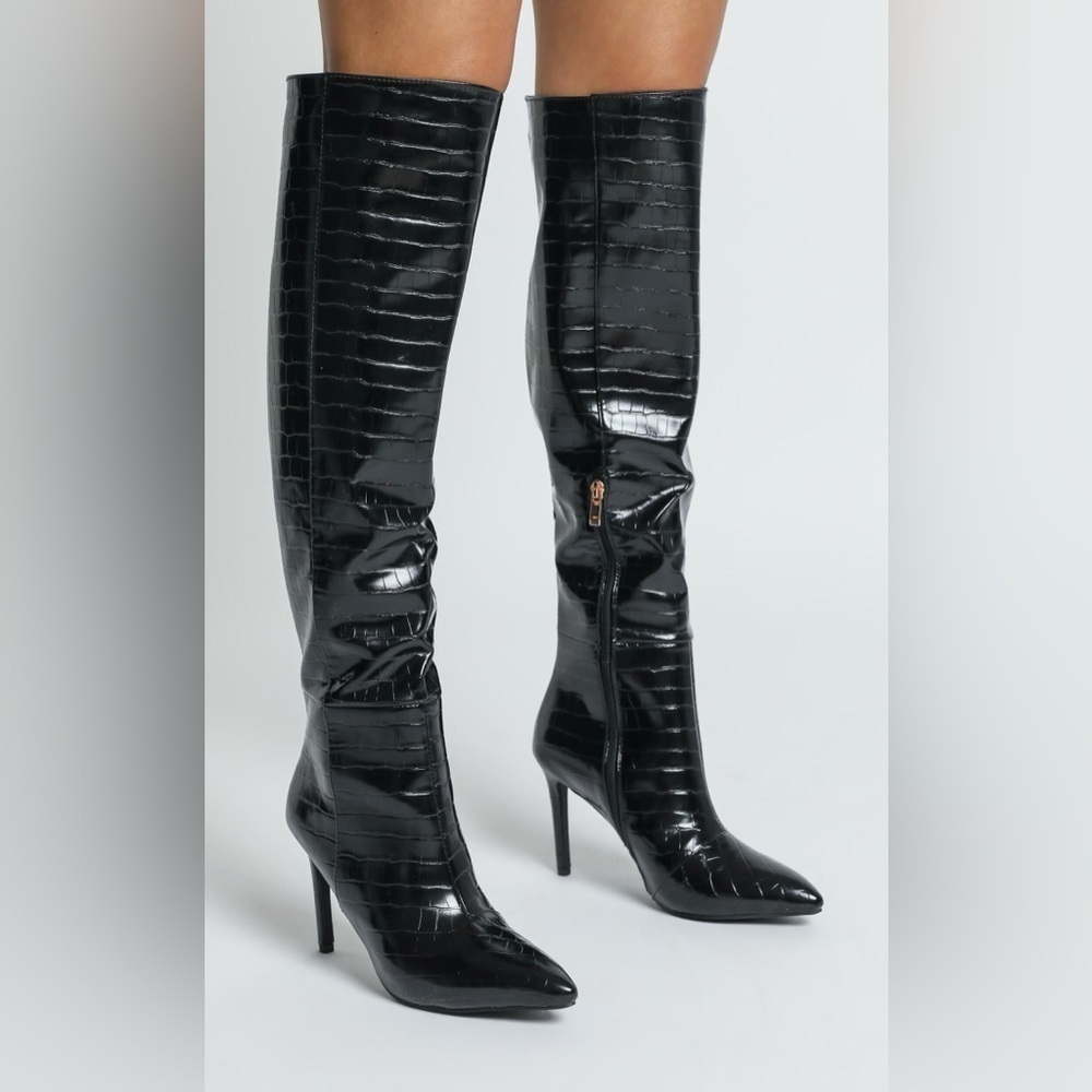 Billini Black Croc Heeled Boots